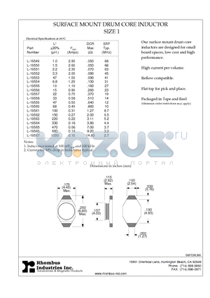 L-19549 datasheet - SURFACE MOUNT DRUM CORE INDUCTOR
