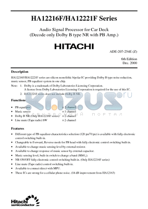 HA12221F datasheet - Audio Signal Processor for Car Deck(Decode only Dolby B type NR with PB Amp.)