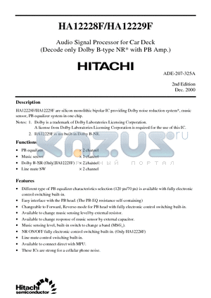 HA12228F datasheet - Audio Signal Processor for Car Deck(Decode only Dolby B-type NR with PB Amp.)