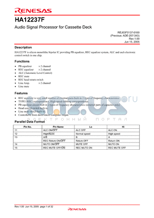 HA12237F datasheet - Audio Signal Processor for Cassette Deck