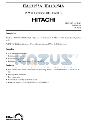 HA13153A datasheet - 15 W X 4-Channel BTL Power IC