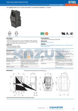 6765-H-ABCN-D-EGOP datasheet - IEC Appliance Inlet C14 or C18 with Line Switch 1-or 2 pole and Fuseholder 1- or 2-pole