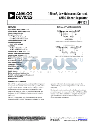 ADP121-2.8-EVALZ datasheet - 150 mA, Low Quiescent Current, CMOS Linear Regulator