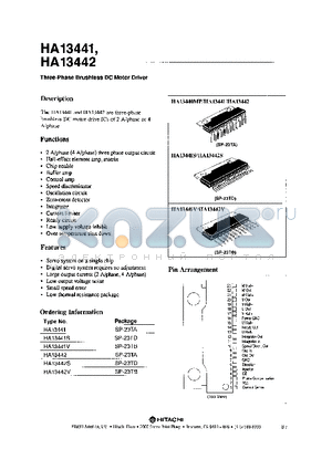 HA13441S datasheet - THREE PHASE BRUSHLESS DC MOTOR DRIVER