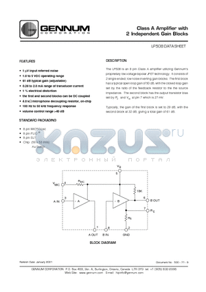 LP508 datasheet - Class A Amplifier with 2 Independent Gain Blocks