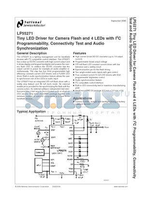 LP55271TL datasheet - Tiny LED Driver for Camera Flash and 4 LEDs with I2C Programmability, Connectivity Test and Audio Synchronization