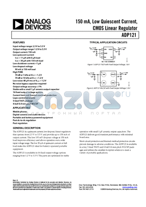 ADP121-AUJZ30R7 datasheet - 150 mA, Low Quiescent Current, CMOS Linear Regulator