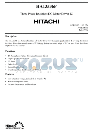 HA13536F datasheet - Three-Phase Brushless DC Motor Driver IC