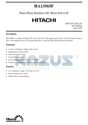 HA13565F datasheet - Three-Phase Brushless DC Motor Driver IC