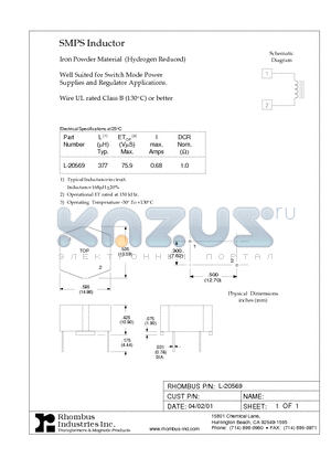 L-20569 datasheet - SMPS Inductor