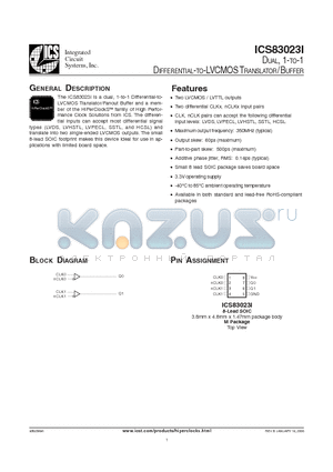 ICS83023AMILF datasheet - DIFFERENTIAL-TO-LVCMOS TRANSLATOR/BUFFER