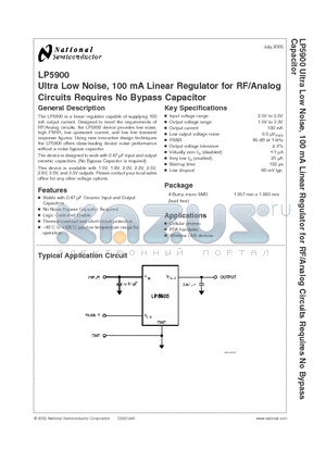 LP5900TL-3.3 datasheet - Ultra Low Noise, 100 mA Linear Regulator for RF/Analog Circuits Requires No Bypass Capacitor