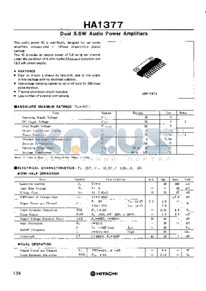 HA1377 datasheet - Dual 5.8W Audio Power Amplifiers