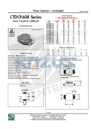 CTDO1608C-105 datasheet - Power Inductors - Unshielded