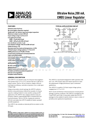 ADP151ACBZ-1.8-R7 datasheet - Ultralow Noise,200 mA, CMOS Linear Regulator