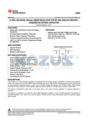 LP5907SNX-3.3 datasheet - ULTRA LOW NOISE, 250-mA LINEAR REGULATOR FOR RF AND ANALOG CIRCUITS