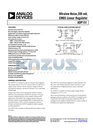 ADP151ACBZ-2.1-R7 datasheet - Ultralow Noise,200 mA, CMOS Linear Regulator