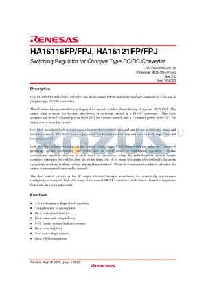 HA16114 datasheet - Switching Regulator for Chopper Type DC/DC Converter