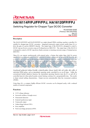 HA16114P datasheet - Switching Regulator for Chopper Type DC/DC Converter