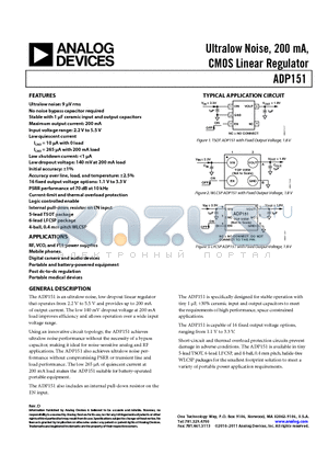 ADP151ACBZ-2.75-R7 datasheet - Ultralow Noise, 200 mA, CMOS Linear Regulator