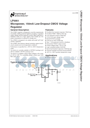 LP5951MF-1.5 datasheet - Micropower, 150mA Low-Dropout CMOS Voltage Regulator