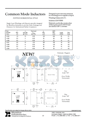 L-257 datasheet - Common Mode Inductors