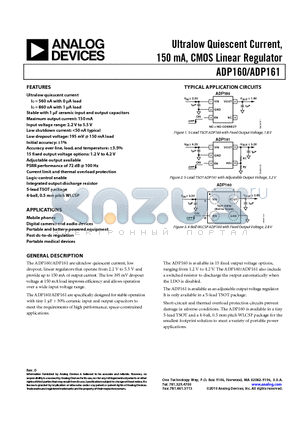 ADP160ACBZ-1.5-R7 datasheet - Ultralow Quiescent Current, 150 mA, CMOS Linear Regulator