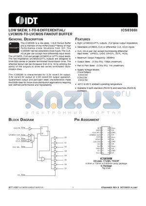 ICS8308AGI datasheet - LOW SKEW, 1-TO-8 DIFFERENTIAL/LVCMOS-TO-LVCMOS FANOUT BUFFER