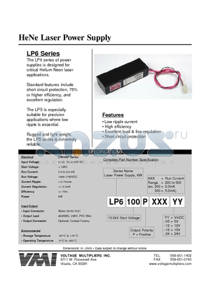 LP6100P300-12 datasheet - HeNe Laser Power Supply