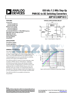ADP1612ARMZ-R7 datasheet - 650 kHz /1.3 MHz Step-Up PWM DC-to-DC Switching Converters