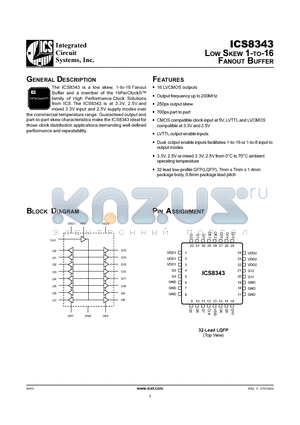 ICS8343 datasheet - Low Skew 1-to-16 Fanout Buffer