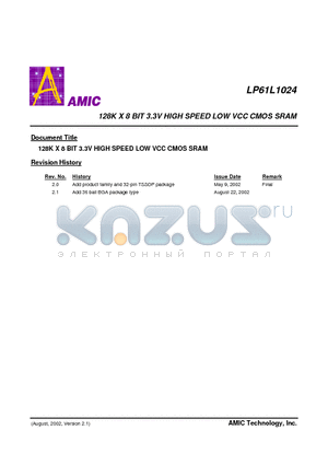 LP61L1024S-15 datasheet - 128K X 8 BIT 3.3V HIGH SPEED LOW VCC CMOS SRAM