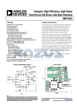 ADP1653 datasheet - Compact, High Efficiency, High Power Flash/Torch LED Driver with Dual Interface