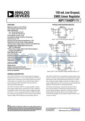 ADP1710AUJZ-1.15R7 datasheet - 150 mA, Low Dropout, CMOS Linear Regulator