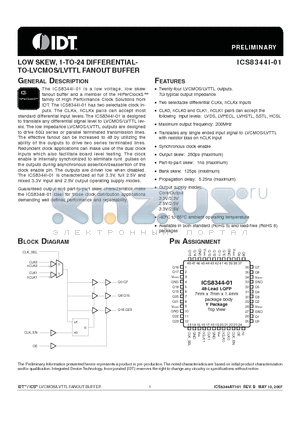 ICS8344AYI-01 datasheet - LOW SKEW, 1-TO-24 DIFFERENTIAL -TO-LVCMOS/LVTTL FANOUT BUFFER