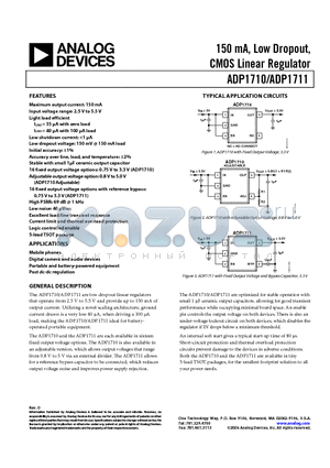 ADP1710AUJZ-2.5-R7 datasheet - 150 mA, Low Dropout, CMOS Linear Regulator