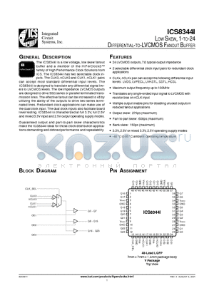 ICS8344I datasheet - LOW SKEW, 1-TO-24 DIFFERENTIAL-TO-LVCMOS FANOUT BUFFER