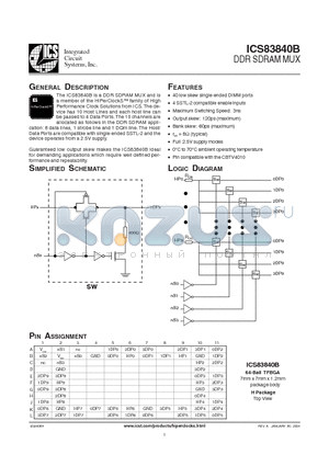 ICS83840B datasheet - DDR SDRAM MUX