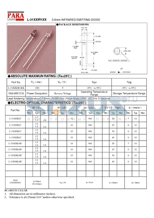 L-314 datasheet - 3.0mm INFRARED EMITTING DIODE