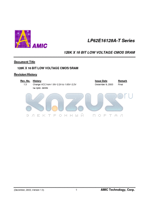 LP62E16128AU-70LLT datasheet - 128K X 16 BIT LOW VOLTAGE CMOS SRAM