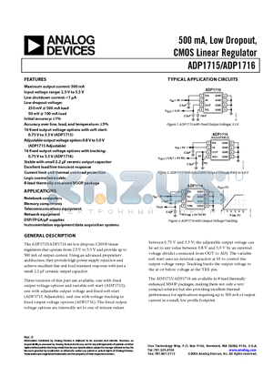 ADP1716 datasheet - 500 mA, Low Dropout, CMOS Linear Regulator