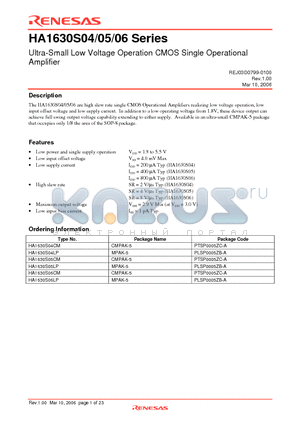 HA1630S06 datasheet - Ultra-Small Low Voltage Operation CMOS Single Operational Amplifier