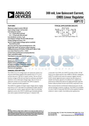 ADP172ACBZ-1.8-R7 datasheet - 300 mA, Low Quiescent Current, CMOS Linear Regulator