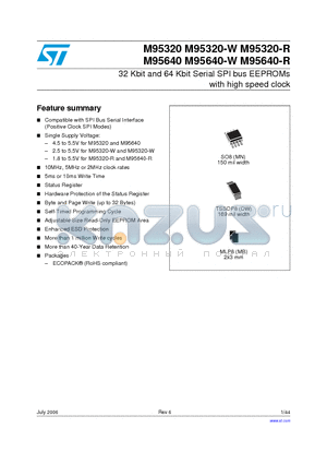 M95320 datasheet - 32 Kbit and 64 Kbit Serial SPI bus EEPROMs with high speed clock