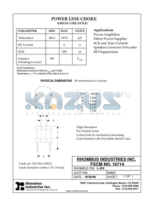 L-352 datasheet - POWER LINE CHOKE