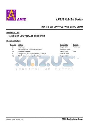 LP62S1024B datasheet - 128K X 8 BIT LOW VOLTAGE CMOS SRAM