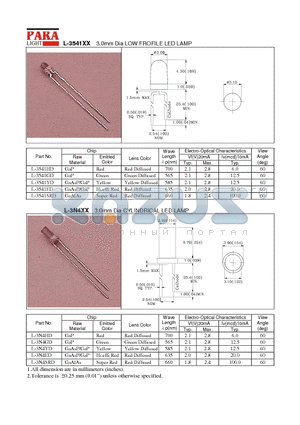 L-3541YD datasheet - 3.0mm Dia LOW FROFILE LED LAMP