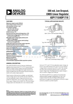 ADP175ARMZ-1.15R7 datasheet - 500 mA, Low Dropout, CMOS Linear Regulator