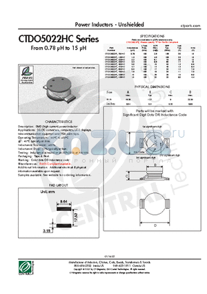 CTDO5022P-153HC datasheet - Power Inductors - Unshielded