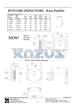 L-37011 datasheet - POTCORE INDUCTORS